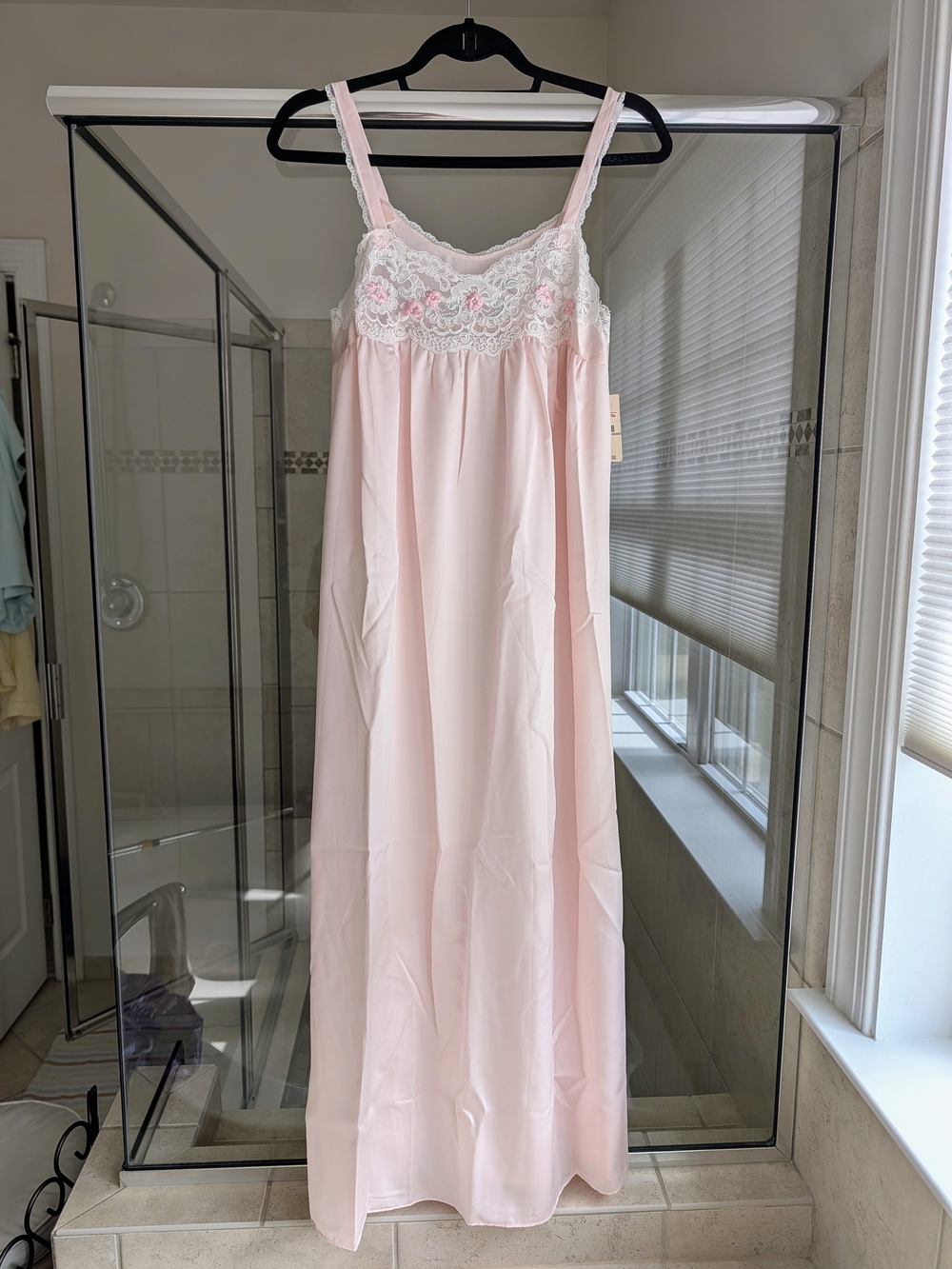 NWT Vintage Eve Stillman Satin Nightgown Lace Trim, Pink, Small